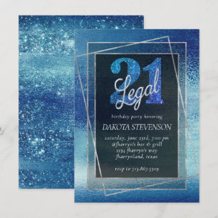 Invitation Glitzy Foil   Ice Blue Iridescente 21 et juridique