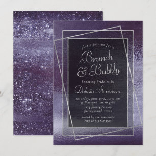 Invitation Glitzy Foil Indigo Midnight Purple Bubbly Brunch