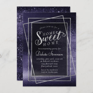 Invitation Glitzy Foil   Indigo Midnight Purple Faux Shimmer