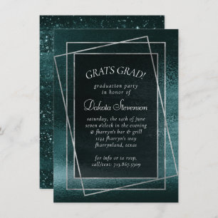 Invitation Glitzy Foil   Midnight Turquoise Dark Glam Graduat