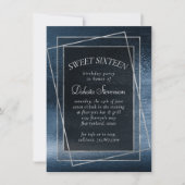 Invitation Glitzy Foil | Navy Blue Glitter Sparkle Sweet 16 (Devant)