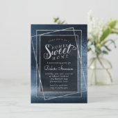 Invitation Glitzy Foil | Navy Blue Sparkle Home Sweet Home (Debout devant)