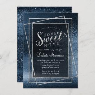 Invitation Glitzy Foil Navy Blue Sparkle Home Sweet Home