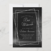 Invitation Glitzy Foil | Platinum Argent Bar ou Bat mitzvah (Devant)