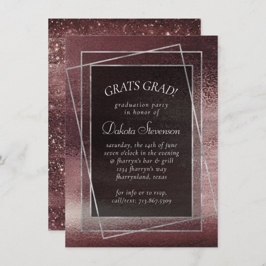 Invitation Glitzy Foil | Rose Gold Mauve Blush Graduation (Devant / Derrière)