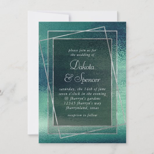 Invitation Glitzy Foil | Seafoam Green Aqua Faux Shimmer (Devant)