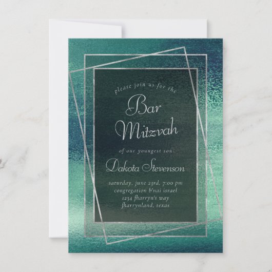 Invitation Glitzy Foil | Seafoam Iridescah Green Bar Mitzvah (Devant)