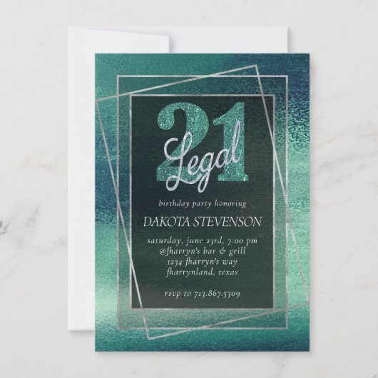 Invitation Glitzy Foil | Seafoam Iridescente 21 et juridique (Devant)
