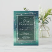 Invitation Glitzy Foil | Seafoam Iridescente Green Communion (Debout devant)