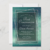 Invitation Glitzy Foil | Seafoam Iridescente Green Communion (Devant)
