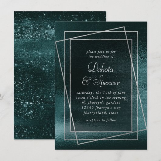 Invitation Glitzy Foil | Shamrock Green Faux Mariage métalliq (Devant / Derrière)