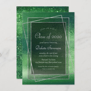 Invitation Glitzy Foil   Shamrock Green Sparkle Graduation