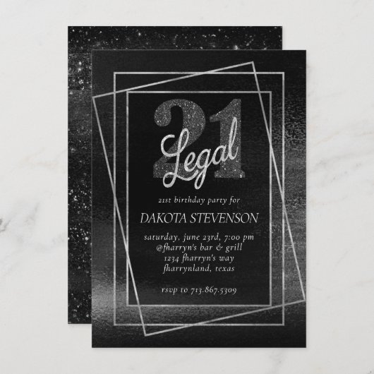 Invitation Glitzy Foil | Silver Platinum Shimmer 21 et juridi (Devant / Derrière)