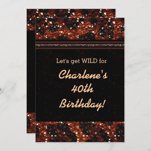 Invitation Glitzy Glam Parties scintillant Leopard Cheetah In (Devant / Derrière)