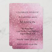 Invitation Glitzy Glam rose étincelle Anniversaire (Devant / Derrière)