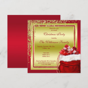 Invitation Glitzy Gold Confetti & Père Noël`s Cadeaux Noël