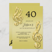 Invitation Glitzy Gold Music Notes Anniversaire (Devant / Derrière)