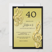 Invitation Glitzy Gold Music Notes Anniversaire (Devant)