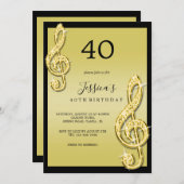 Invitation Glitzy Gold Music Notes Anniversaire (Devant / Derrière)
