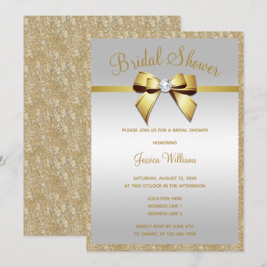 Invitation Glitzy Gold Parties scintillant & Fête des mariées (Devant / Derrière)