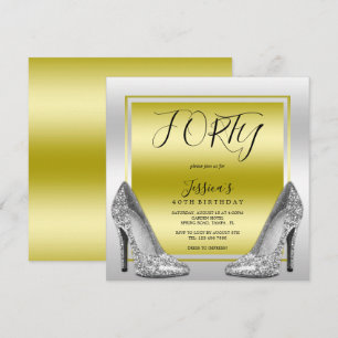 Invitation Glitzy Gold & Silver Stilettos 40e Anniversaire