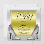 Invitation Glitzy Gold & Silver Stilettos 40e anniversaire (Devant)