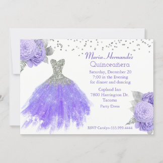 Invitation Glitzy mauve et argent gown Quinceañera