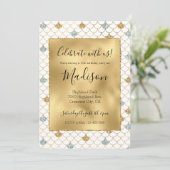 Invitation Glitzy Mermaid Blue Gold Sparkle (Debout devant)