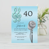 Invitation Glitzy Music Note & Microphone Karaoke Anniversday (Debout devant)