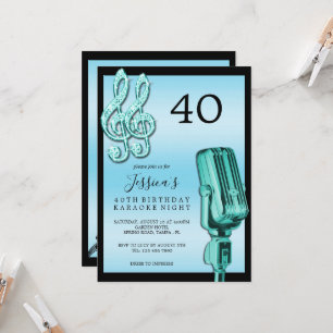 Invitation Glitzy Music Note & Microphone Karaoke Anniversday