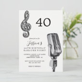 Invitation Glitzy Music Note & Microphone Karaoke Anniversday (Debout devant)
