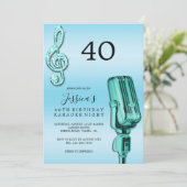 Invitation Glitzy Music Note & Microphone Karaoke Anniversday (Debout devant)