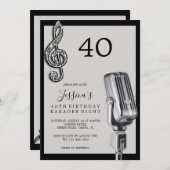 Invitation Glitzy Music Note & Microphone Karaoke Anniversday (Devant / Derrière)