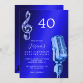 Invitation Glitzy Music Note & Microphone Karaoke Anniversday (Devant / Derrière)