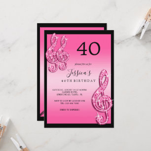 Invitation Glitzy Pink Music Notes Anniversaire