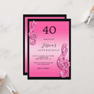 Invitation Glitzy Pink Music Notes Anniversaire