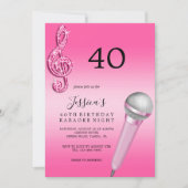 Invitation Glitzy Pink Music Notes & Micro Karaoke Anniversda (Devant)