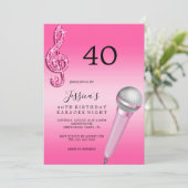 Invitation Glitzy Pink Music Notes & Micro Karaoke Anniversda (Debout devant)