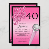 Invitation Glitzy Pink Music Notes & Micro Karaoke Anniversda (Devant / Derrière)