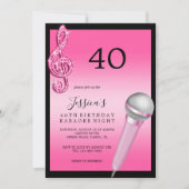 Invitation Glitzy Pink Music Notes & Micro Karaoke Anniversda (Devant)