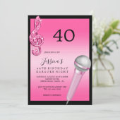 Invitation Glitzy Pink Music Notes & Micro Karaoke Anniversda (Debout devant)