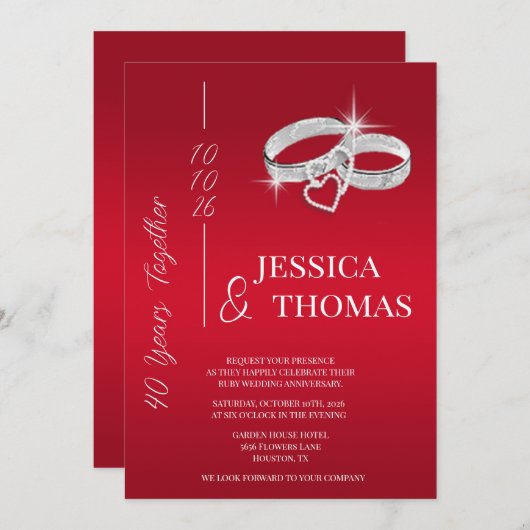 Invitation Glitzy Posh, 40e anniversaire du Mariage de Ruby (Devant / Derrière)