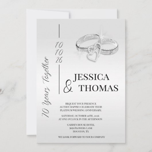 Invitation Glitzy Posh 70e anniversaire du Mariage Platinum (Devant)