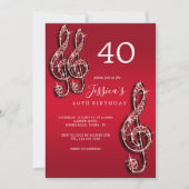 Invitation Glitzy Red Music Notes Anniversaire (Devant)