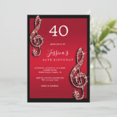 Invitation Glitzy Red Music Notes Anniversaire (Debout devant)