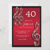 Invitation Glitzy Red Music Notes Anniversaire (Devant)