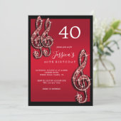 Invitation Glitzy Red Music Notes Anniversaire (Debout devant)