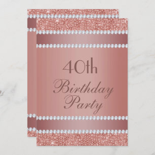 Invitation Glitzy Rose Gold & Diamond Gem fête d'anniversaire
