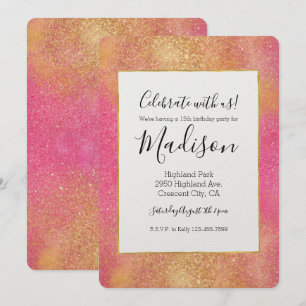 Invitation Glitzy rose or étincelle et brillant anniversaire