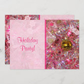 Invitation Glitzy Silver and Pink Holiday Party (Devant / Derrière)